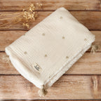 Couverture Chaude - Coeurs brodés Beige doré
