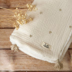 Couverture Chaude - Coeurs brodés Beige doré