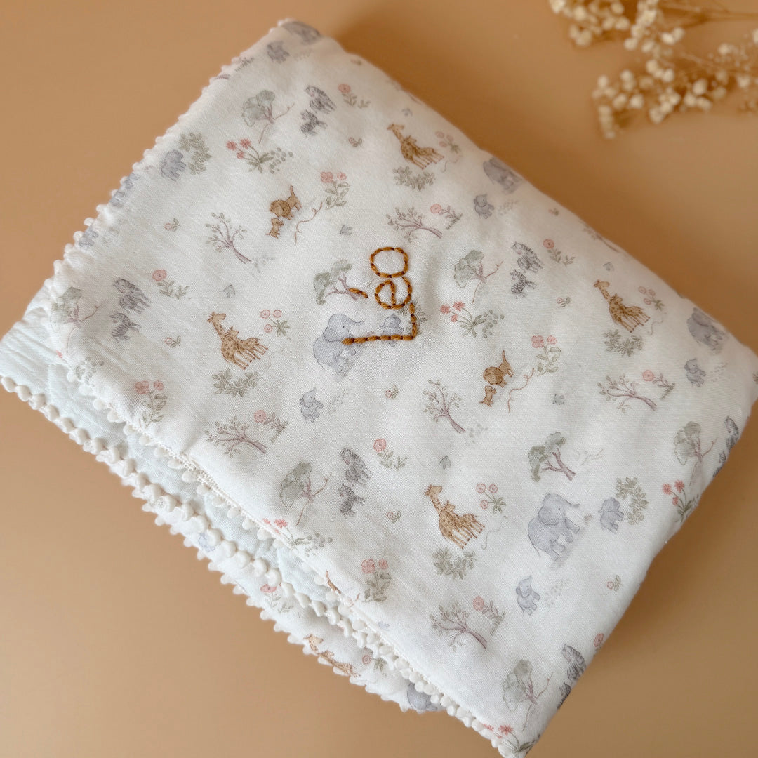 Couverture d’été en gaze 100% coton matelassé ♡ - Motif jungle