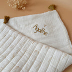 Couverture d’été en gaze 100% coton matelassé ♡ - Motif feuilles dorées
