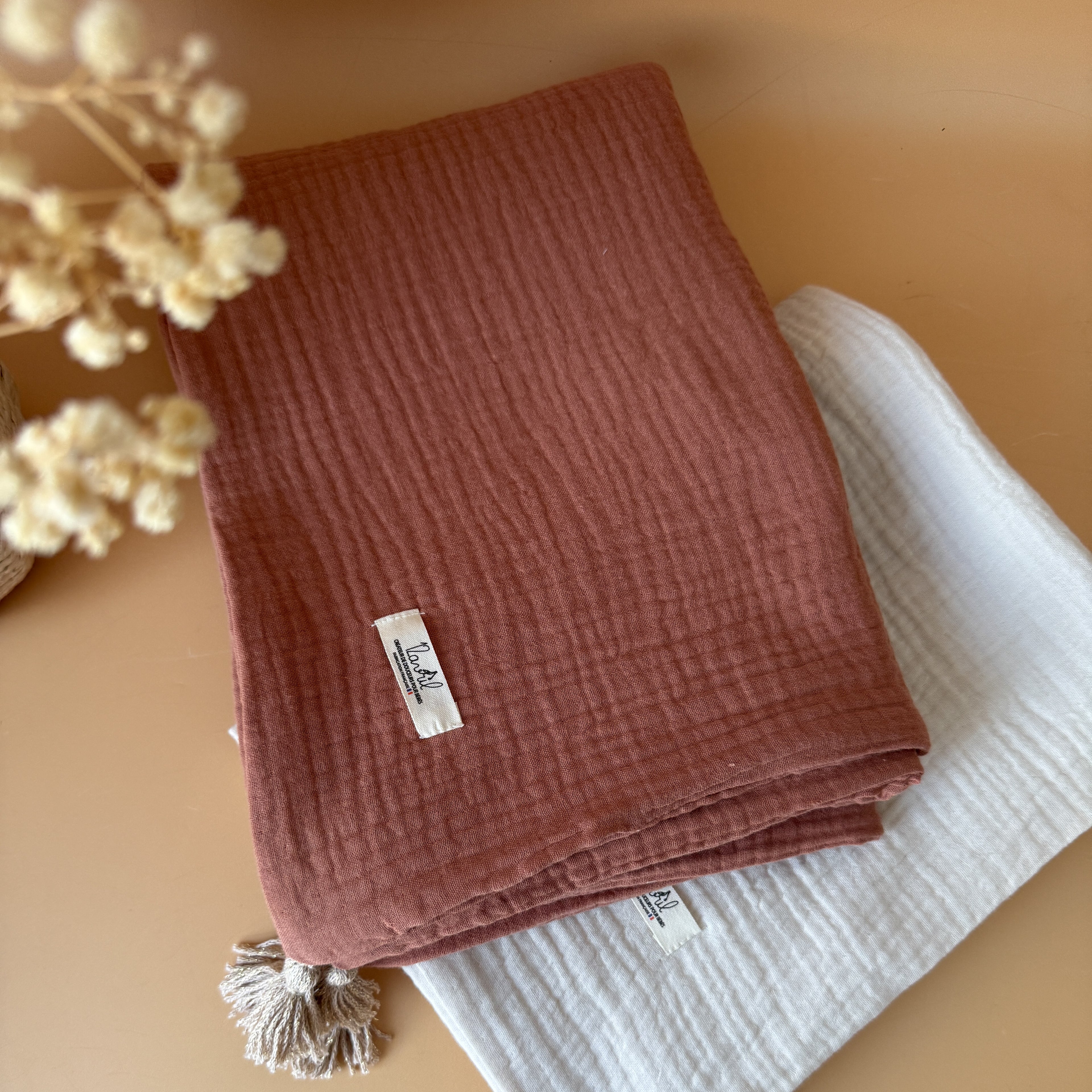 Couverture "plein été" en triple gaze de coton - Coloris Argile
