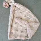 Doudou Lange Sherpa beige - Motif Carreaux fleuris