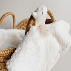 Doudou Mme Colombe - Fausse fourrure et double gaze de coton brodé à la main