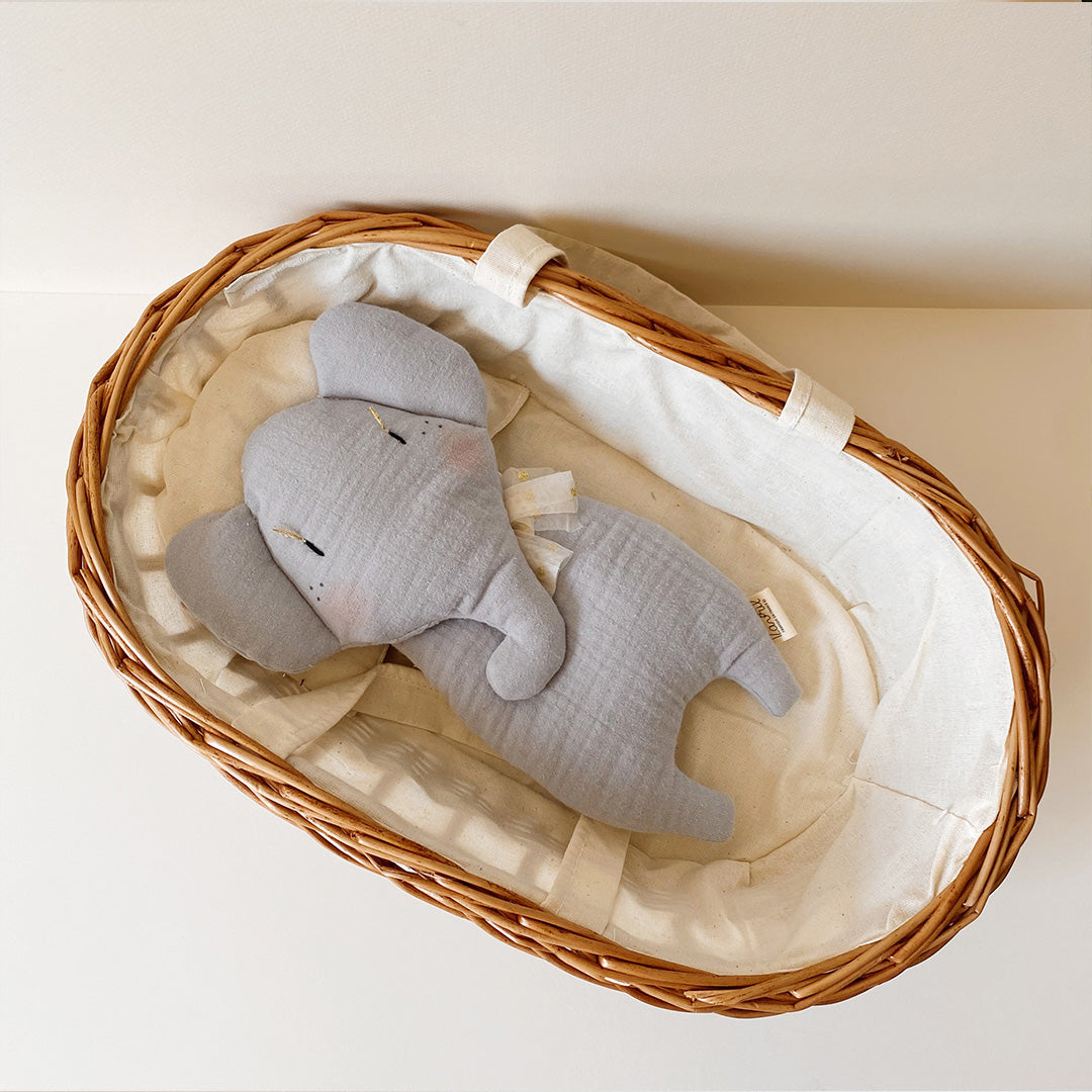 Doudou Mr Éléphanto gris - Triple gaze de coton brodé à la main