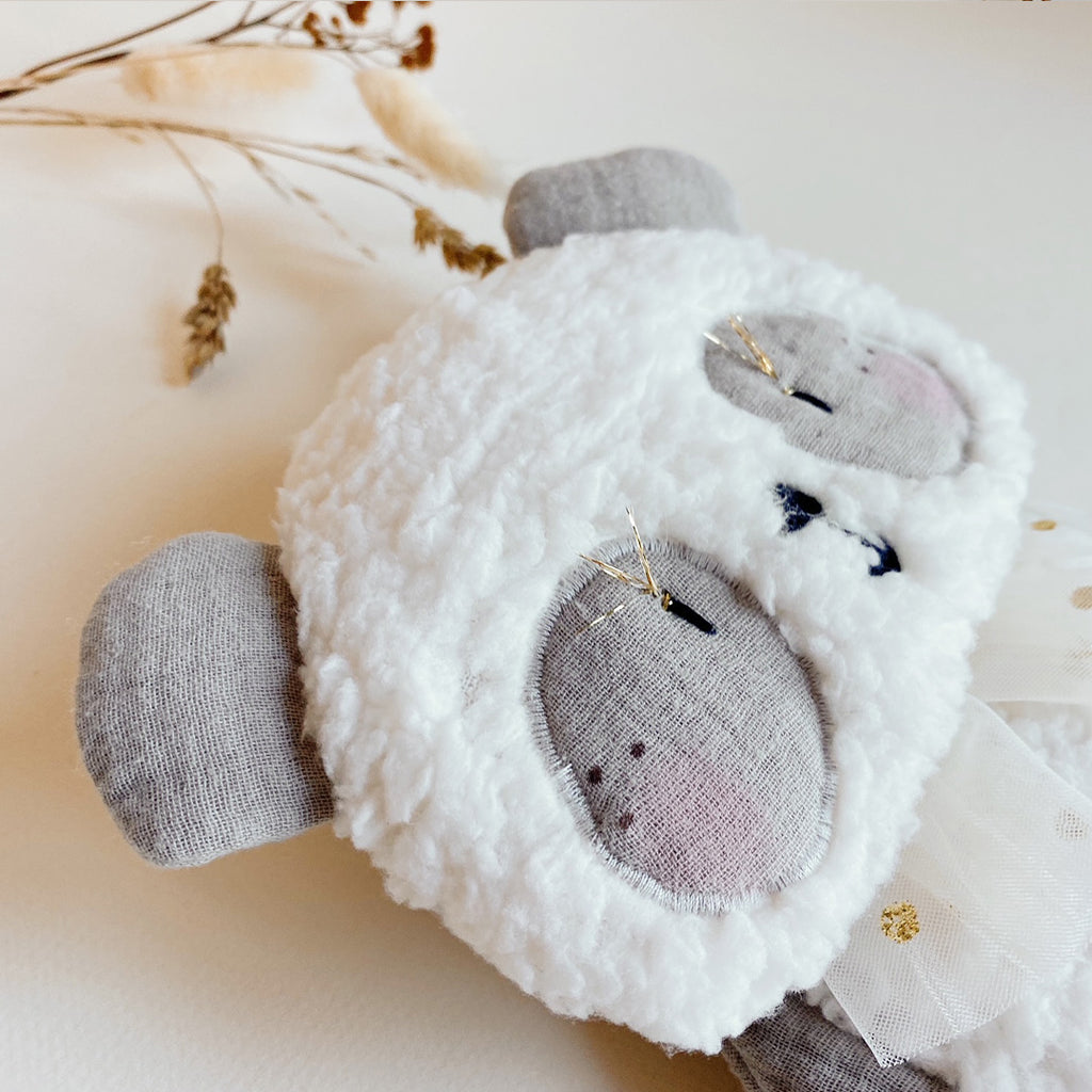 Doudou Mr Panda - Fausse fourrure et triple gaze de coton brodé à la main