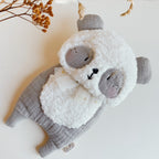 Doudou Mr Panda - Fausse fourrure et triple gaze de coton brodé à la main