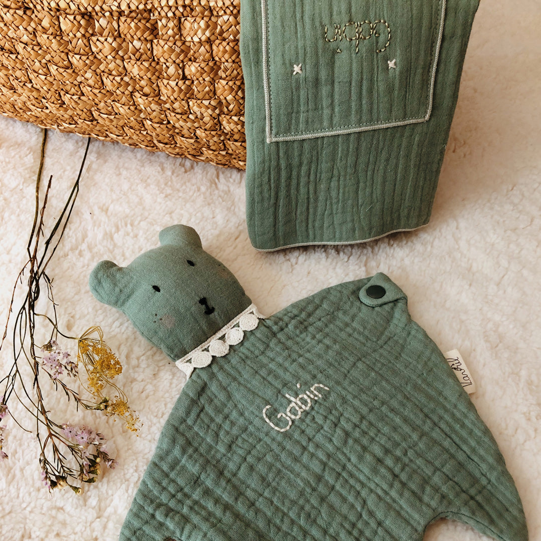 doudou attache tétine personnalisable en gaze de coton