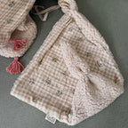 Doudou Lange Sherpa beige - Motif Carreaux fleuris