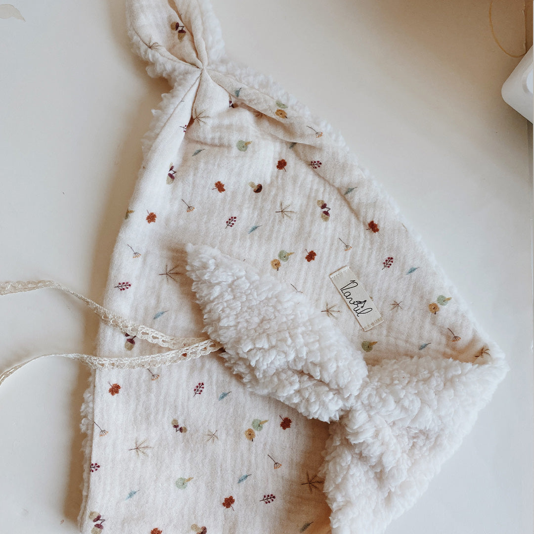 Doudou Lange Charly - Fausse fourrure et triple gaze de coton