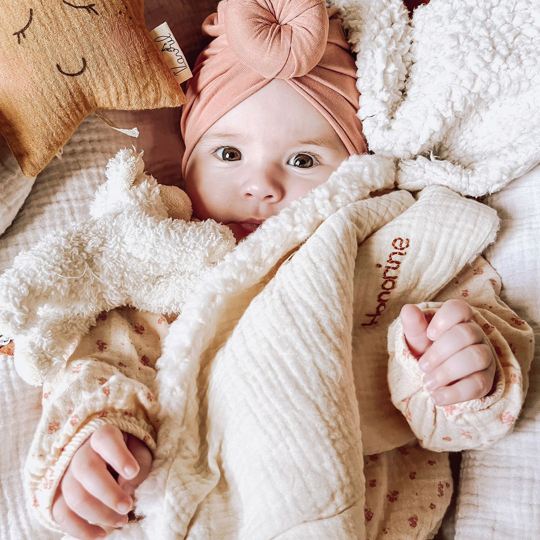Doudou Lange Charly - Fausse fourrure et triple gaze de coton