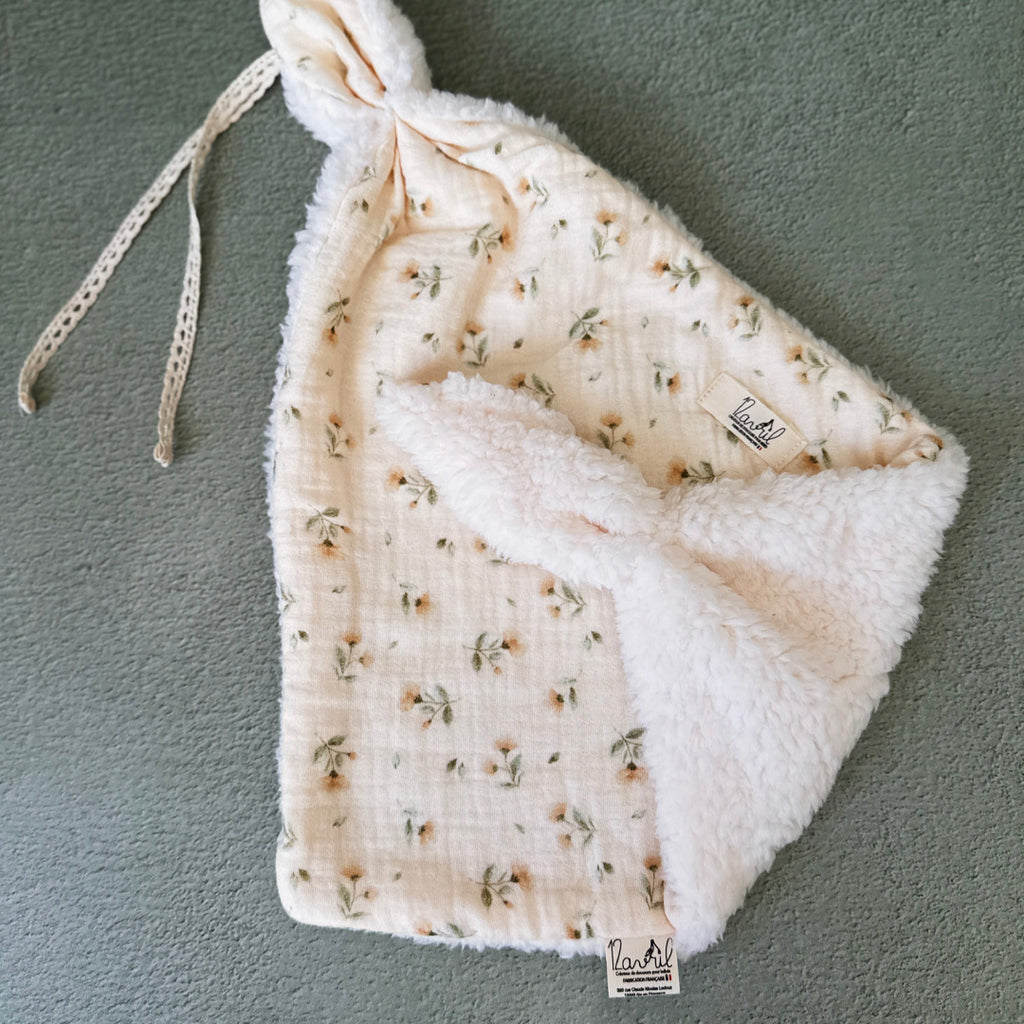 Doudou Lange Sherpa écru - Motif Fleuri vintage