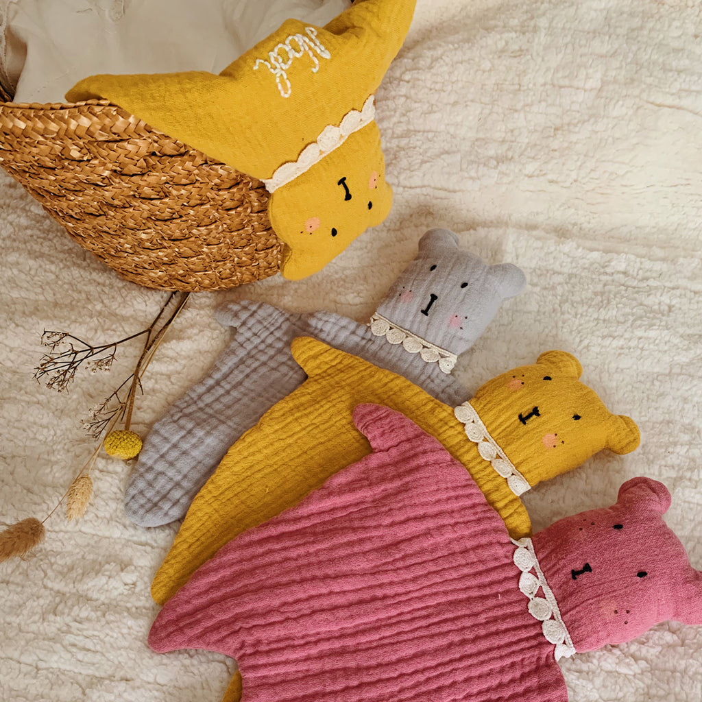 doudou attache tétine personnalisable en gaze de coton