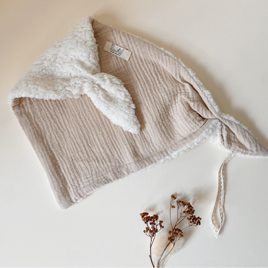 Doudou Lange Charly - Fausse fourrure et triple gaze de coton