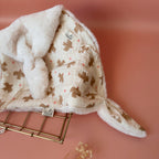 Doudou Lange Fourrure écrue - Motif Oiseaux / Coeurs rose