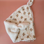 Doudou Lange Fourrure écrue - Motif Oiseaux / Coeurs rose