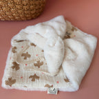 Doudou Lange Fourrure écrue - Motif Oiseaux / Coeurs rose