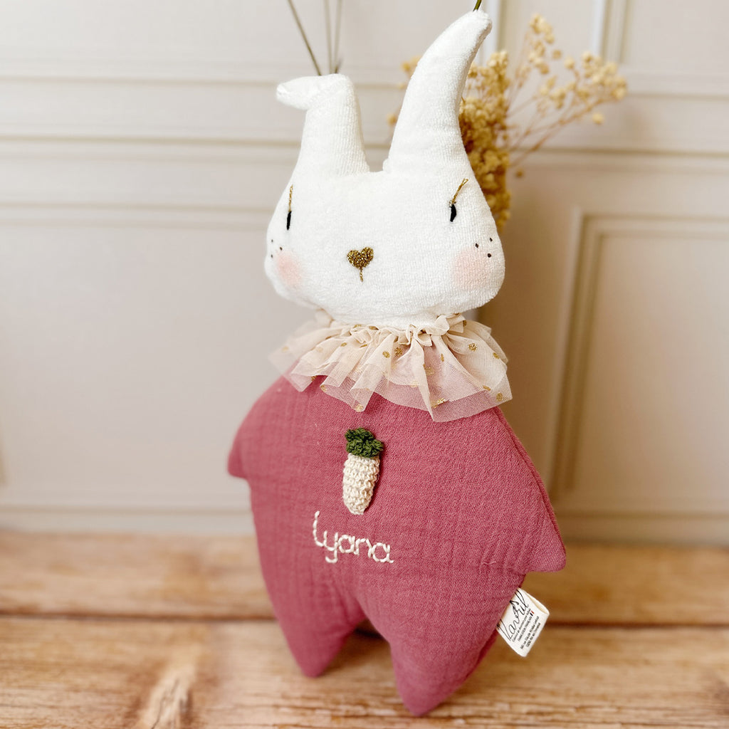 doudou lapin personnalisé en gaze de coton