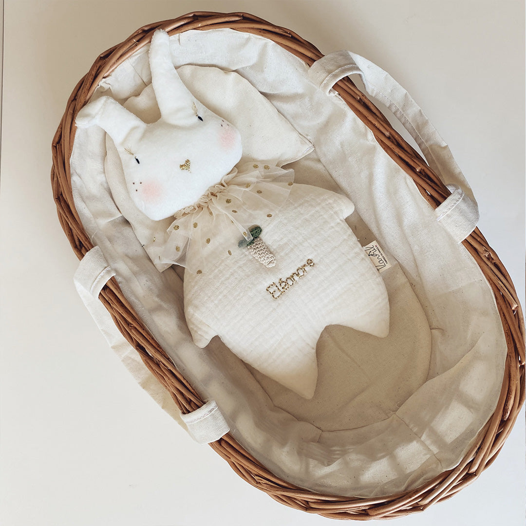 Doudou Mr Lapin Croq'Carotte - Triple gaze de coton brodé à la main