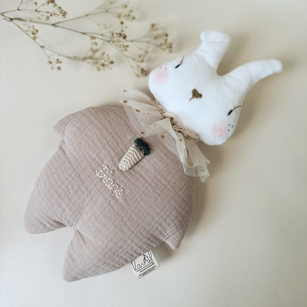 doudou lapin personnalisé en gaze de coton