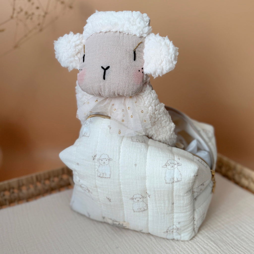 Trousse de toilette matelassée - Motif Petits Moutons