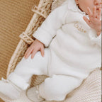 Ensemble de naissance blanc - Brassière col en tissu dentelé + pantalon