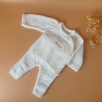 👶 Ensemble de naissance blanc en maille nid d'abeille – personnalisable