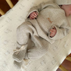 Ensemble de naissance Grège - Brassière + pantalon maille nid d'abeille grattée