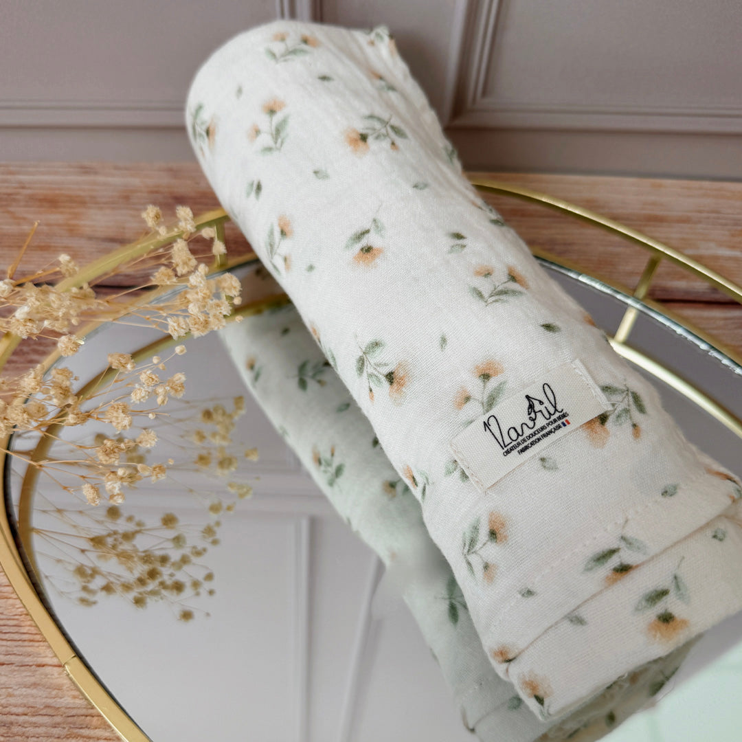 Maxi lange en gaze de coton -  Motif Fleuri vintage