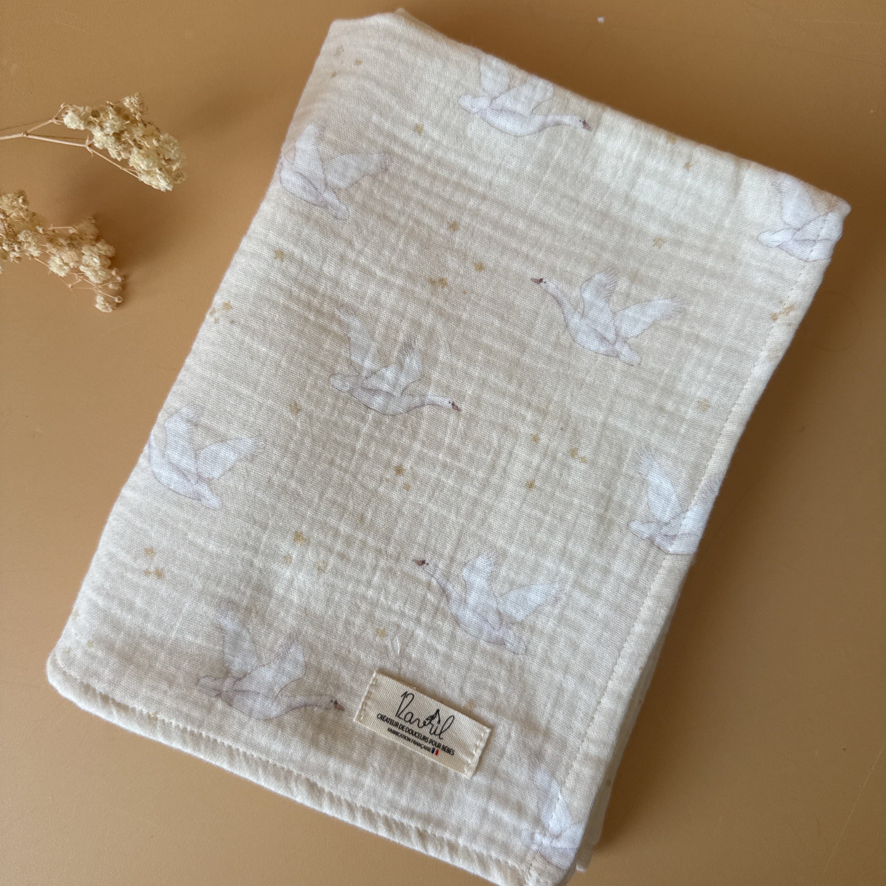 Maxi-lange en gaze de coton - Motif Oies Blanches