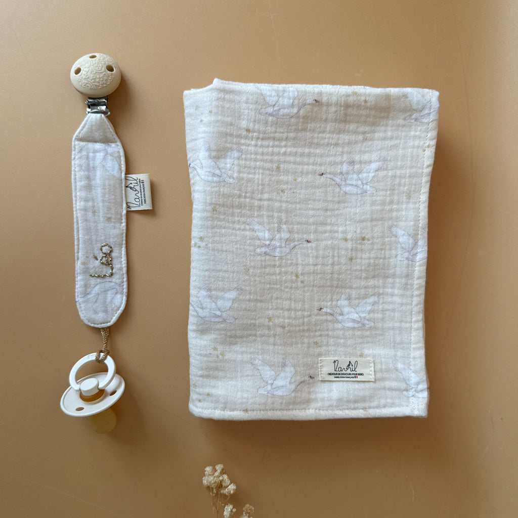 Maxi-lange en gaze de coton - Motif Oies Blanches