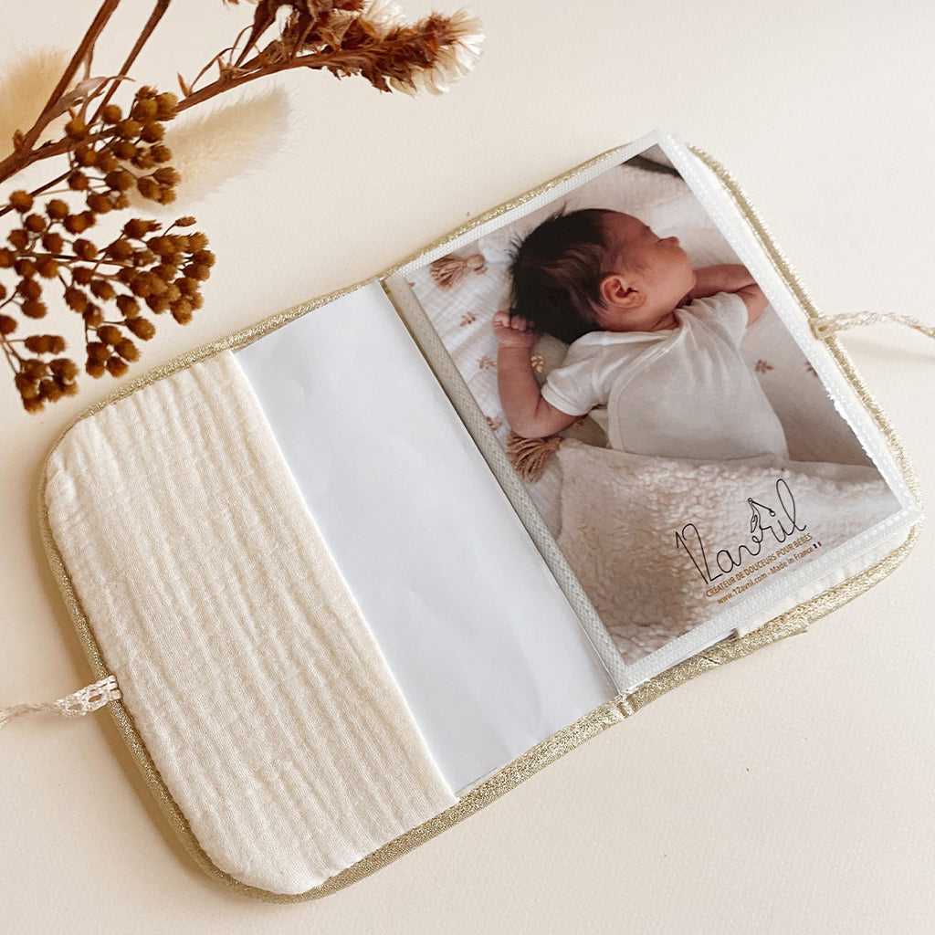 Album Photo de Naissance Personnalisé - Gaze de coton écrue