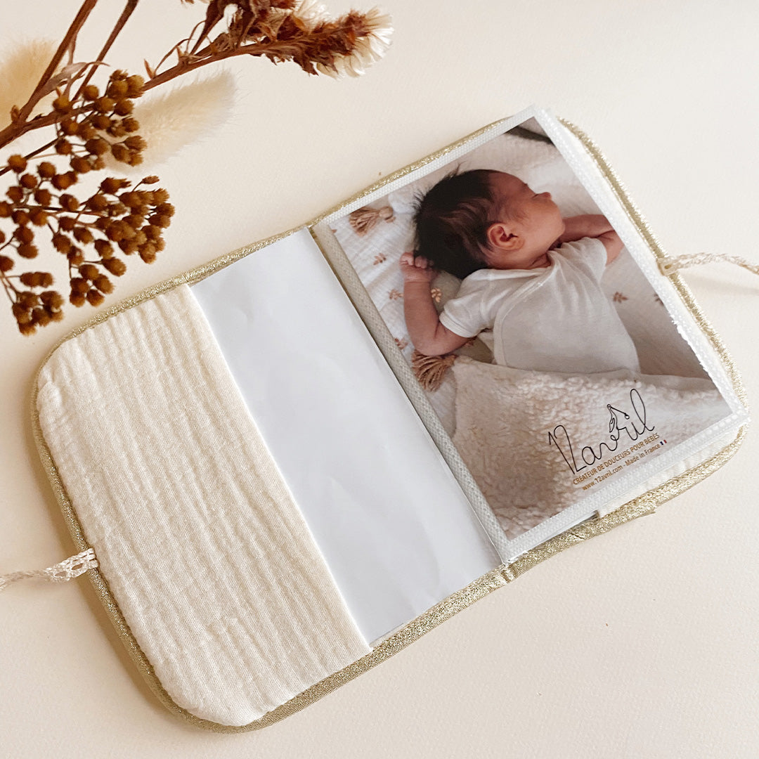 Album Photo de Naissance Personnalisé - Gaze de coton écrue