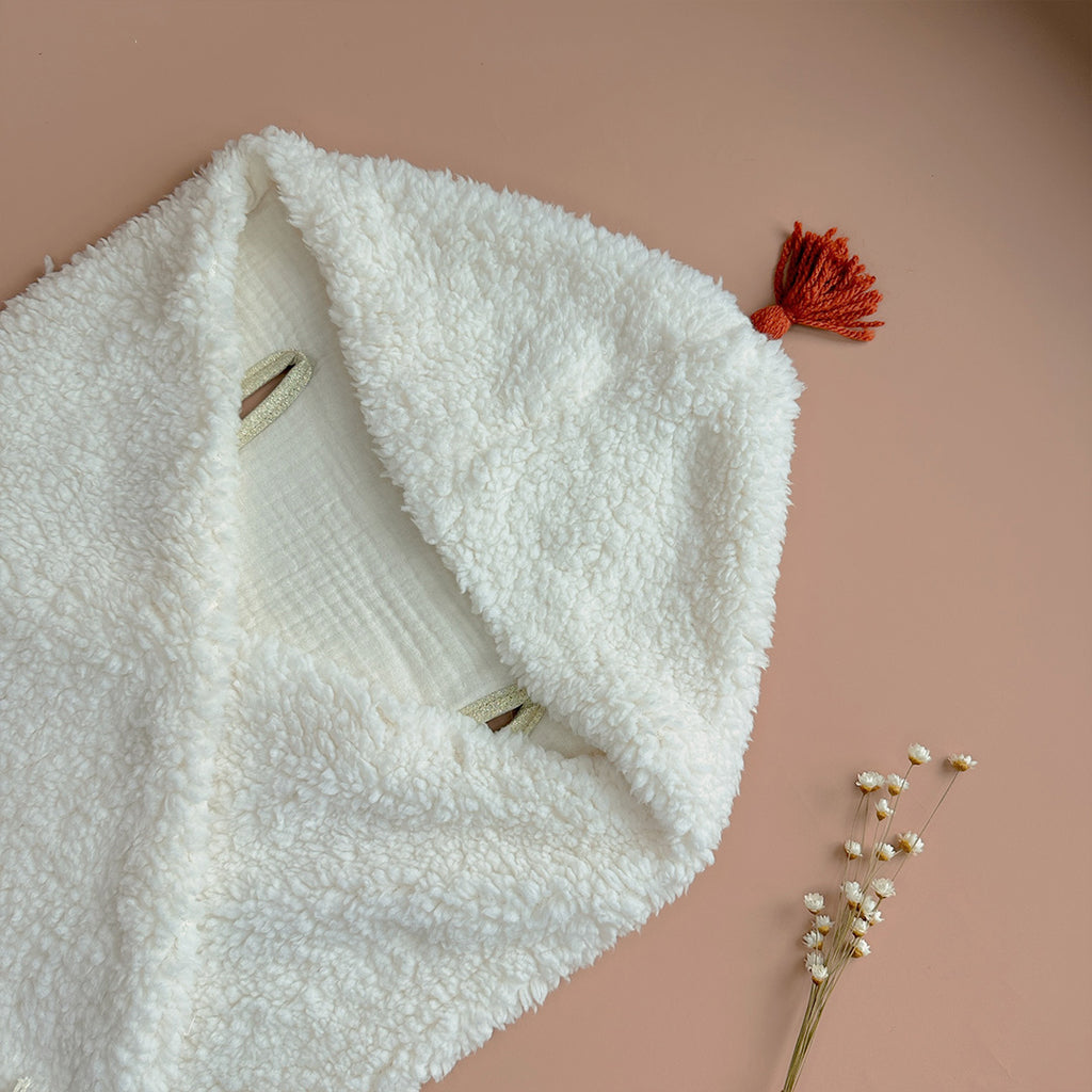 Couverture Spéciale Cosy - Gaze De Coton / Sherpa AVEC POMPON