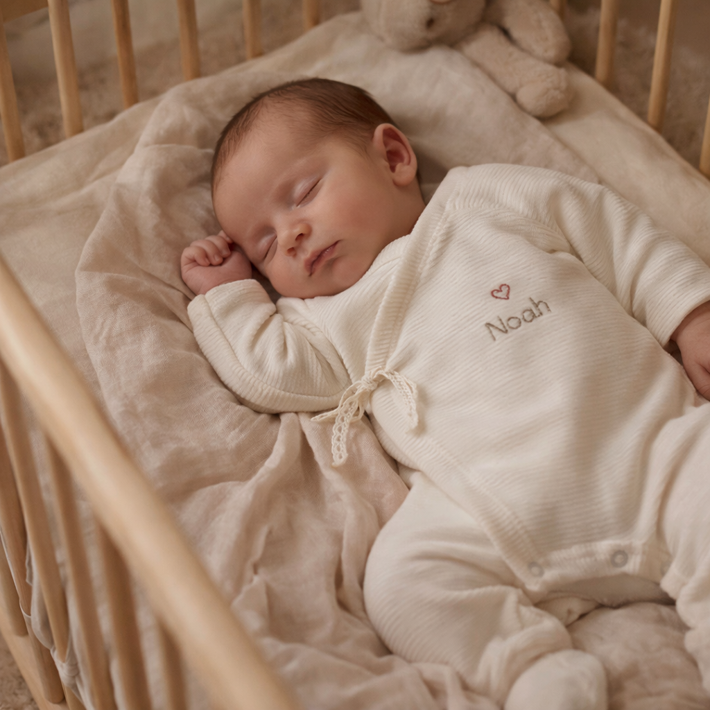 Nouveau pyjama de naissance en velours côtelé écru