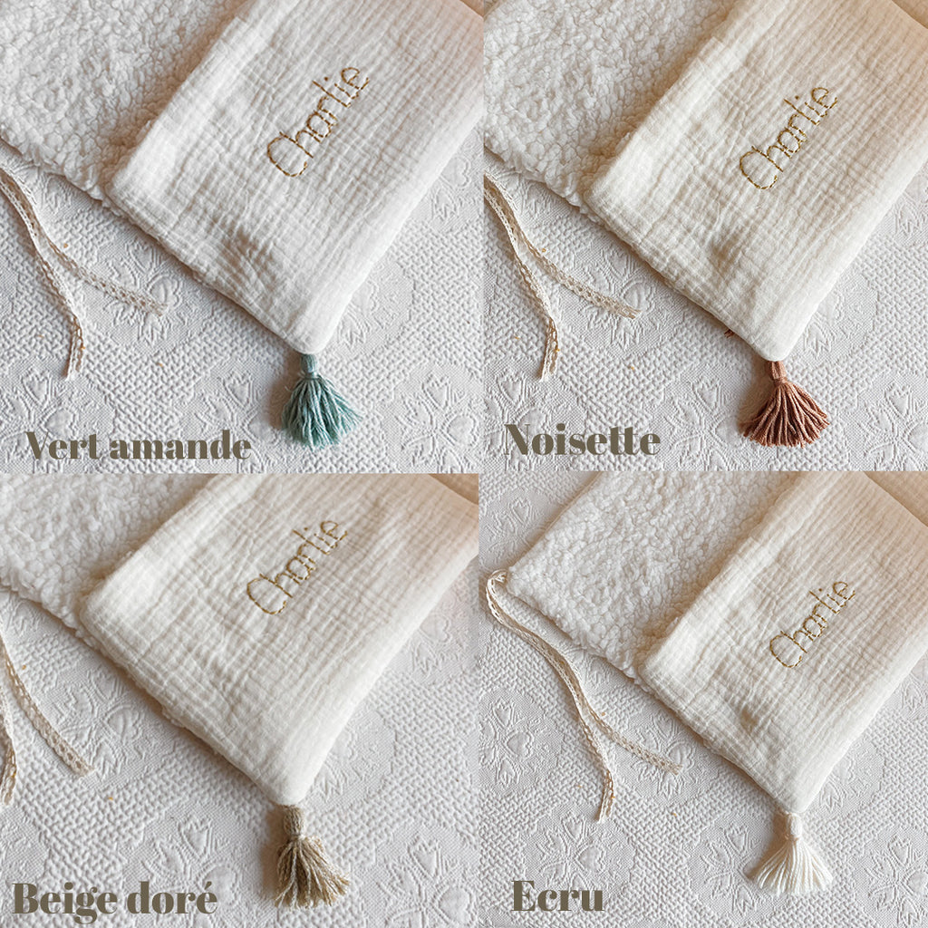 Range doudou - Gaze et Sherpa ÉCRU - Choix coloris de pompons