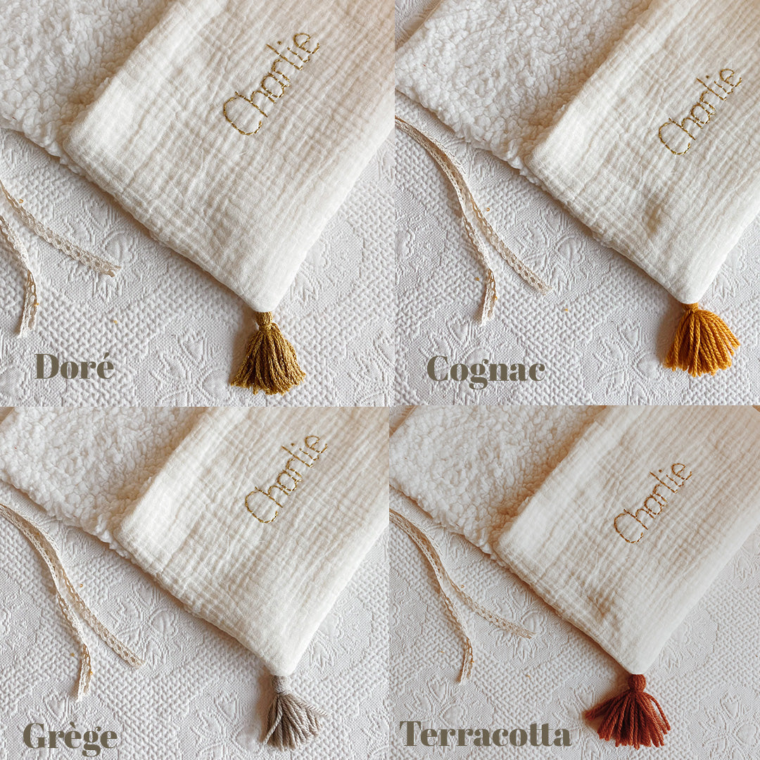 Range doudou - Gaze et Sherpa ÉCRU - Choix coloris de pompons