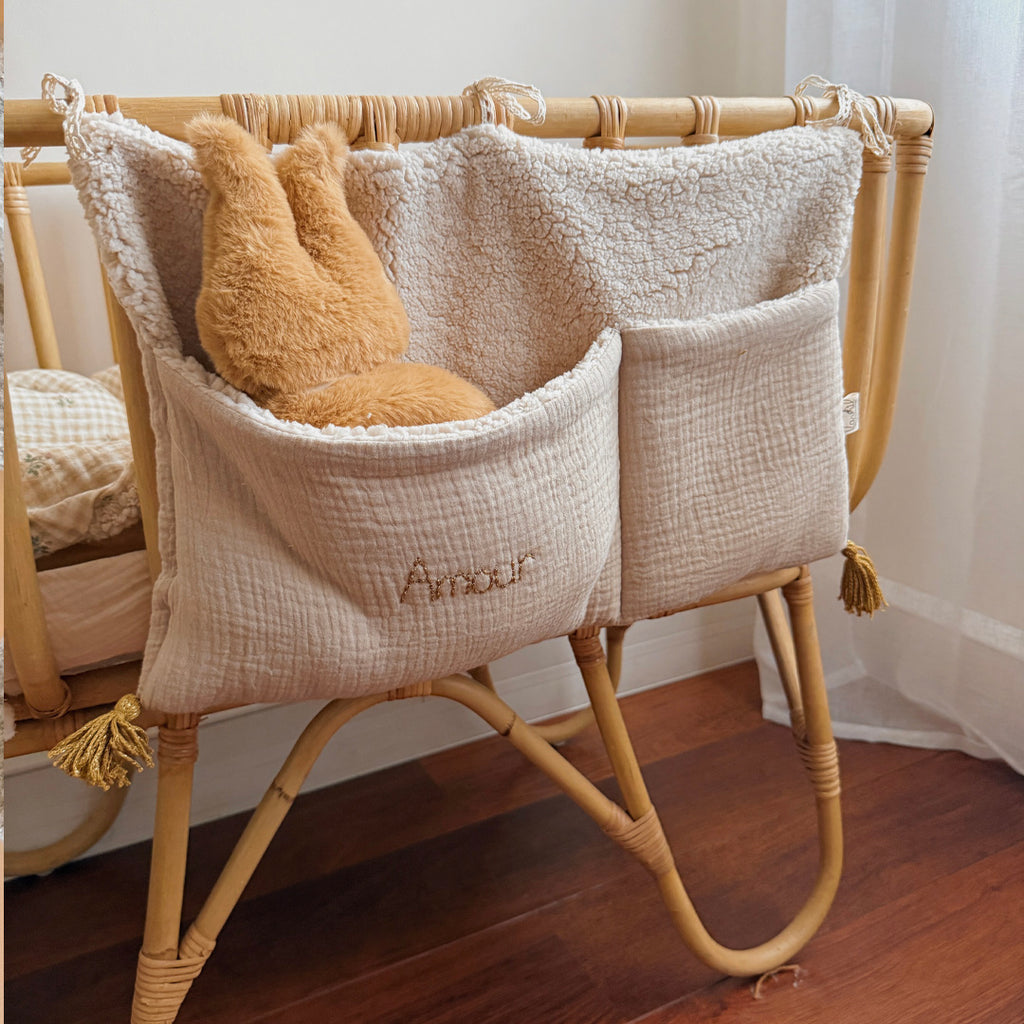 Range doudou - Gaze et sherpa LIN  - Choix coloris de pompons