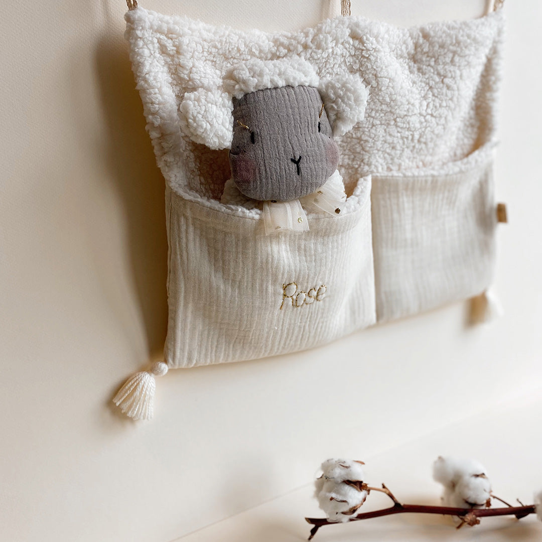 Range doudou - Gaze et Sherpa ÉCRU - Choix coloris de pompons