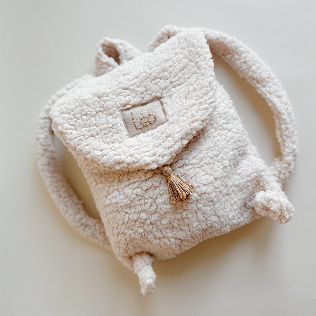 sac a dos bébé en moumoute beige