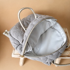 Sac à dos maternelle prénom personnalisé – Coeur matelassé grège