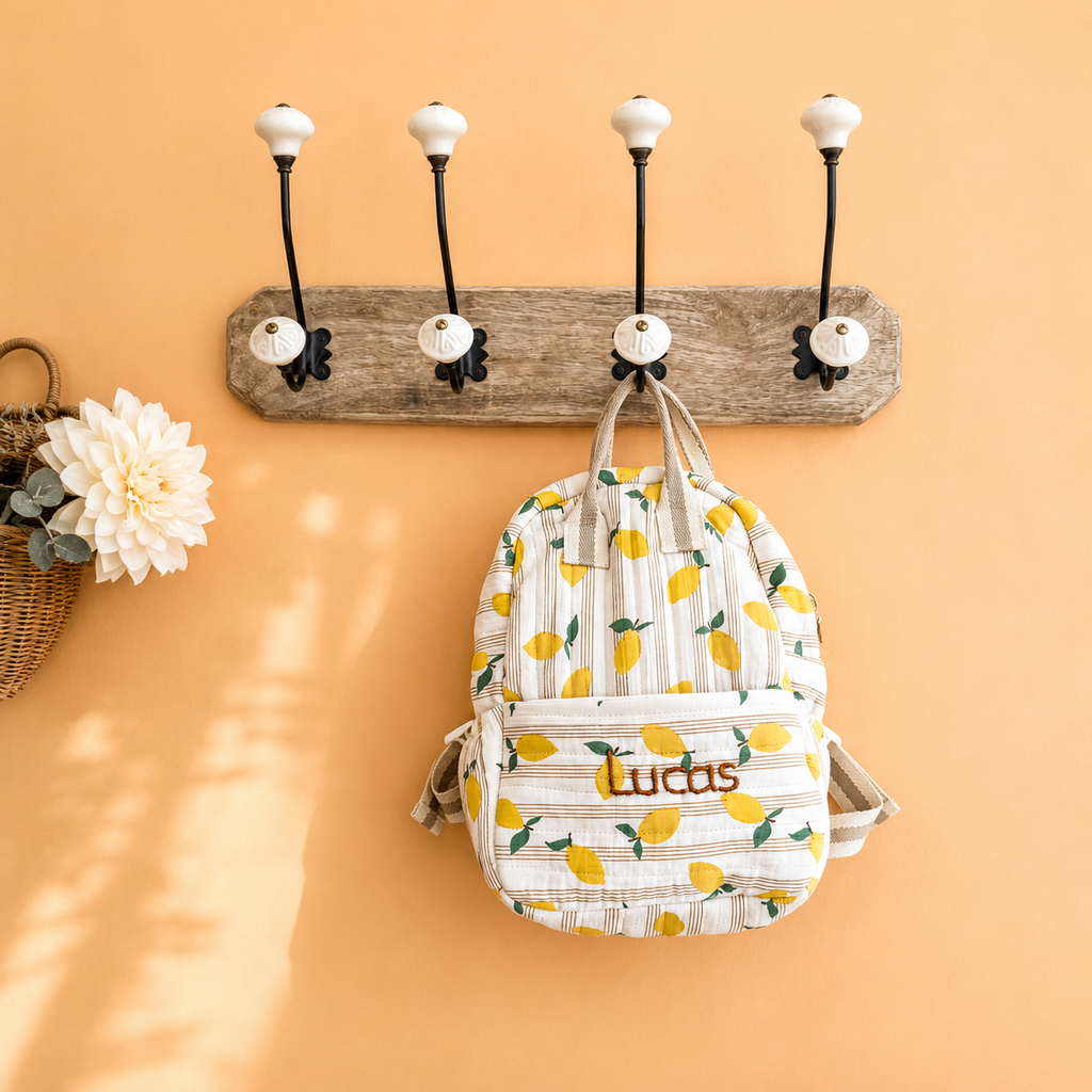 Sac à dos maternelle prénom personnalisé – Matelassé motif Citrons