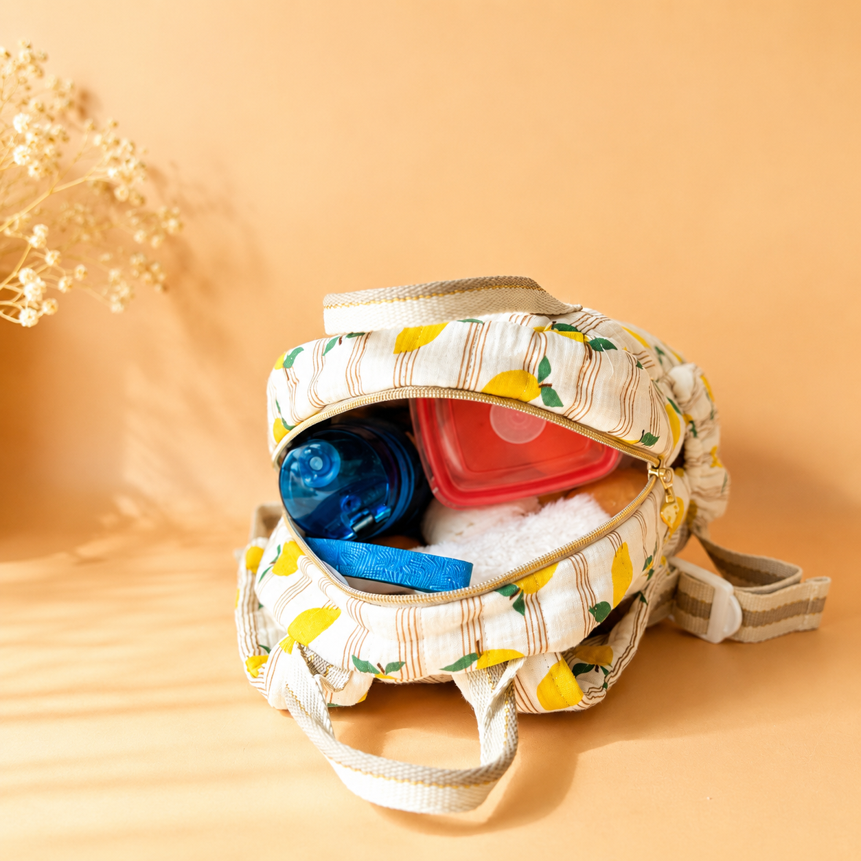 Sac à dos maternelle prénom personnalisé – Matelassé motif Citrons