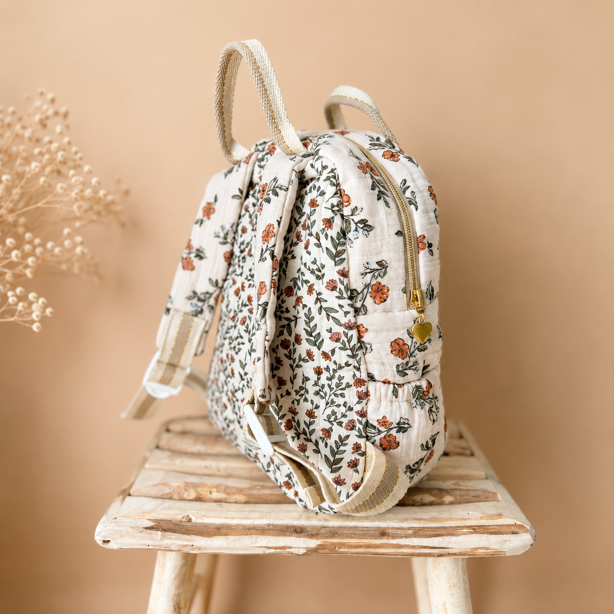 Sac à dos maternelle prénom personnalisé – Matelassé motif Fleuri