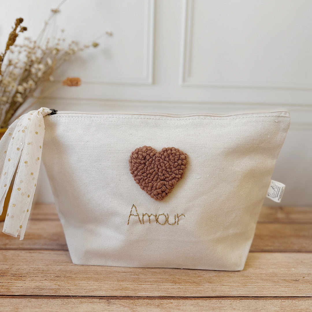 Trousse de toilette coeur personnalisable NOISETTE - Grand format