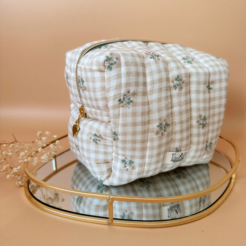 Trousse de toilette matelassée - Motif Carreaux fleuris