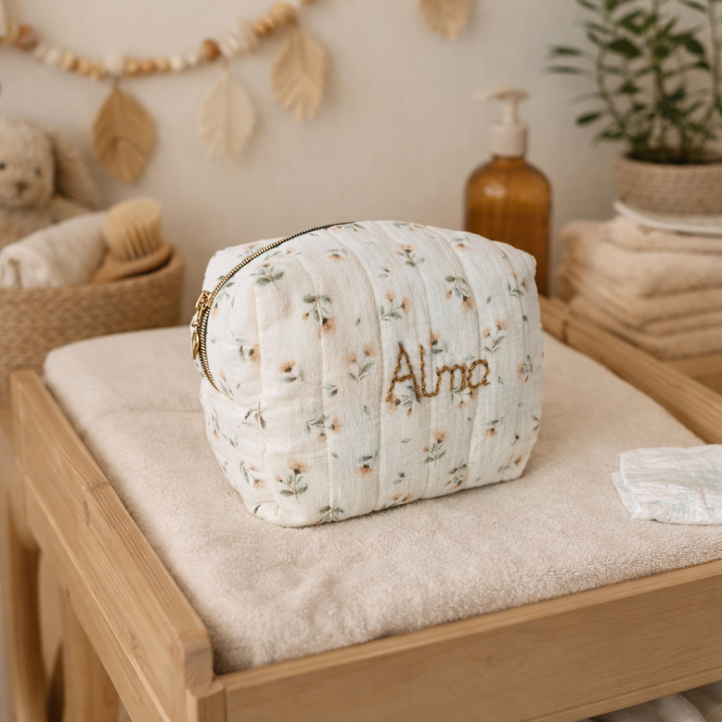 Trousse de toilette matelassée - Motif Fleuri vintage