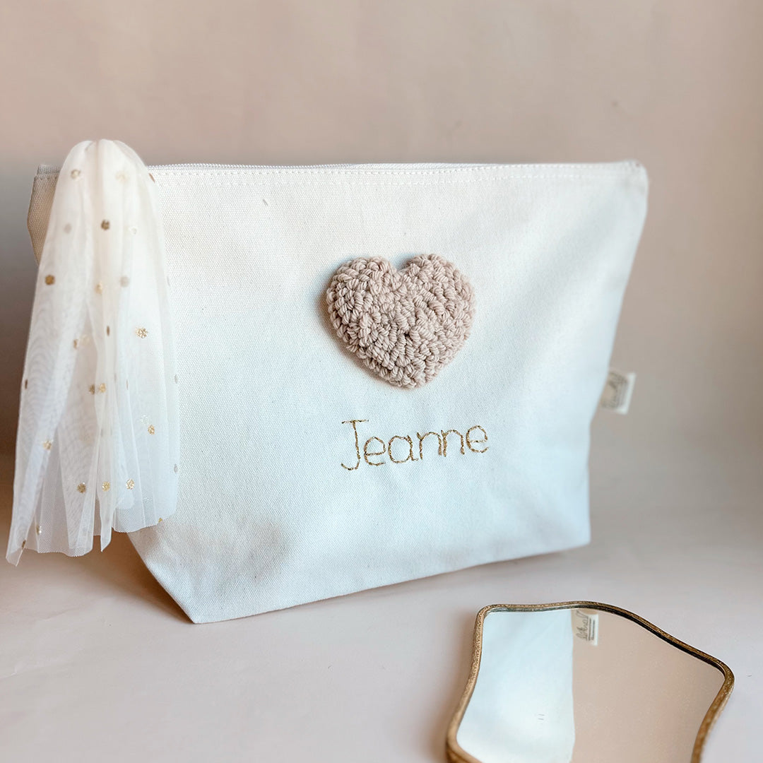 Trousse de toilette coeur personnalisable LIN - Grand format