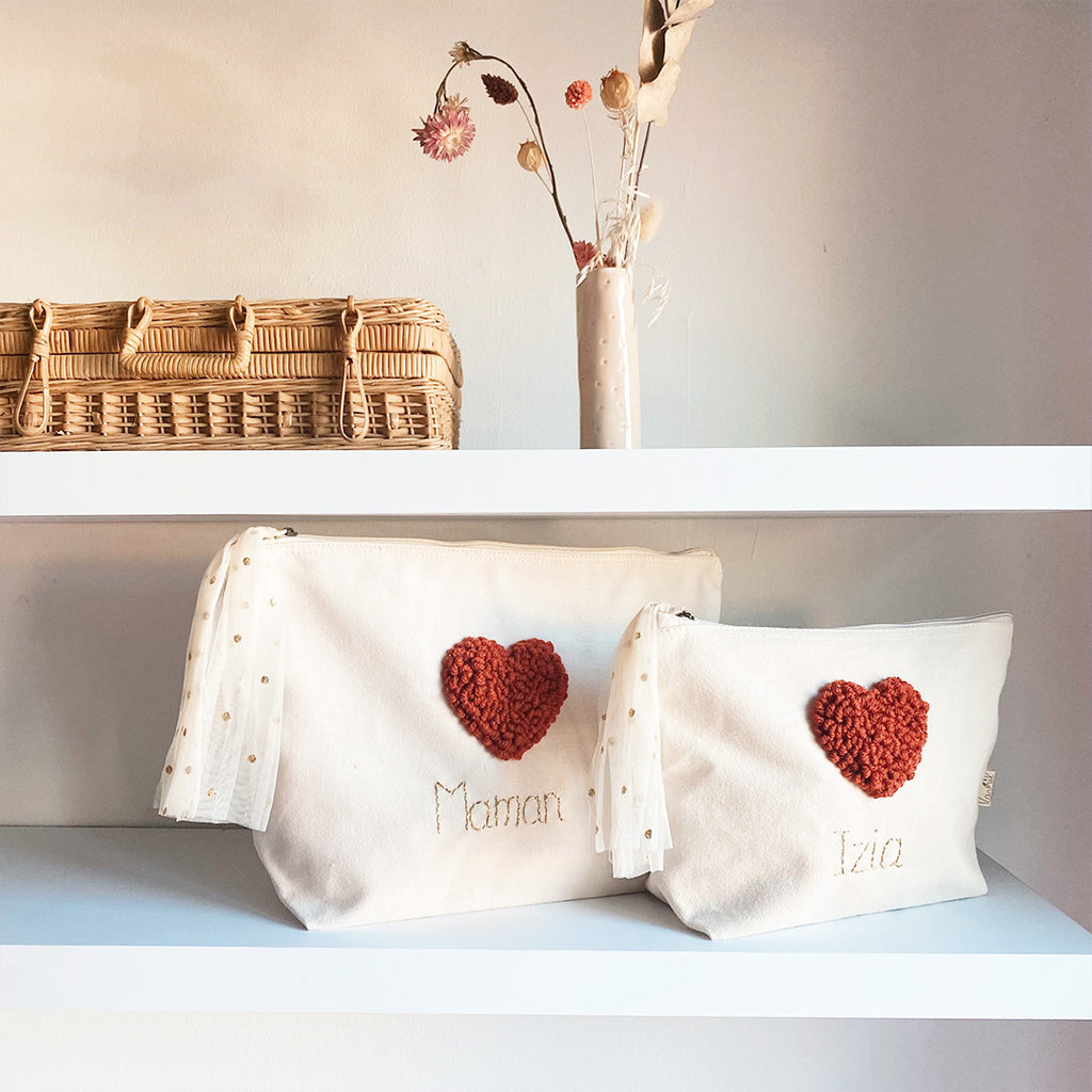 Trousse de toilette coeur personnalisable TERRACOTTA - Grand format