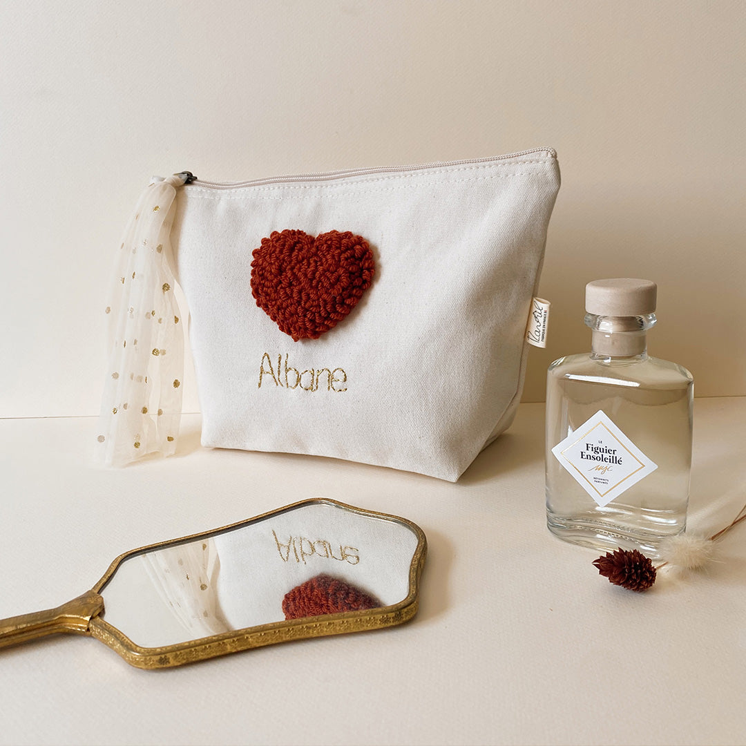 Trousse de toilette coeur personnalisable TERRACOTTA - Format moyen