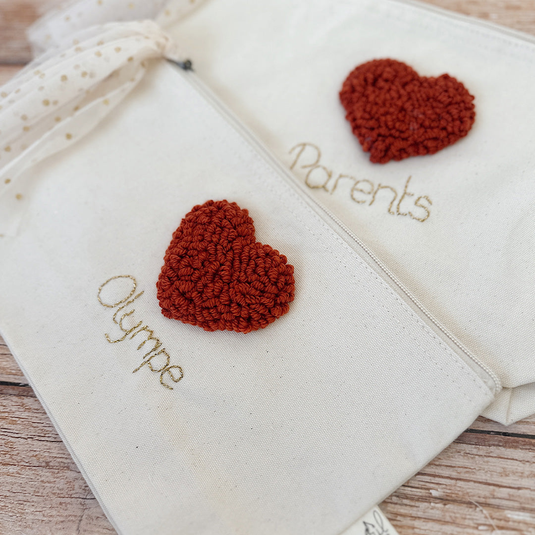 Trousse de toilette coeur personnalisable TERRACOTTA - Grand format
